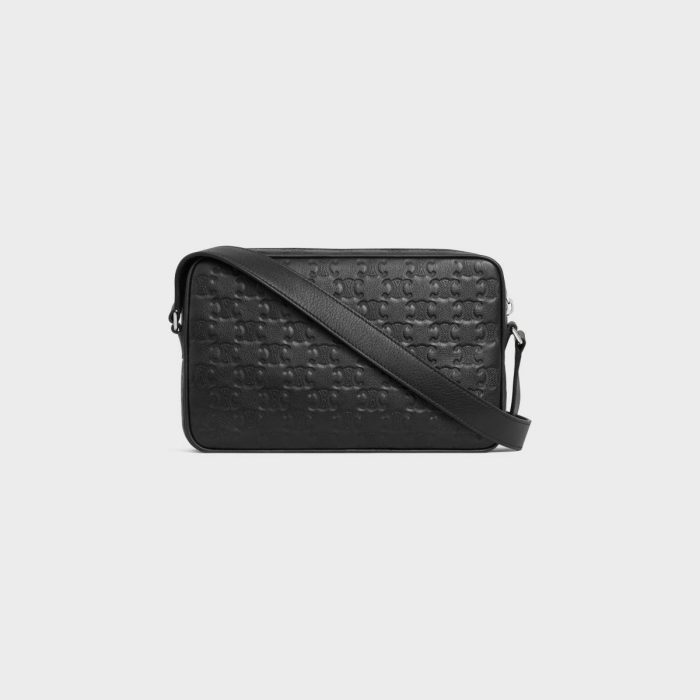 Cross-Body Bags Black Men Celine Medium Messenger In Calfskin With Triomphe Embossed