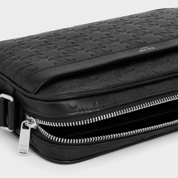Cross-Body Bags Black Men Celine Medium Messenger In Calfskin With Triomphe Embossed