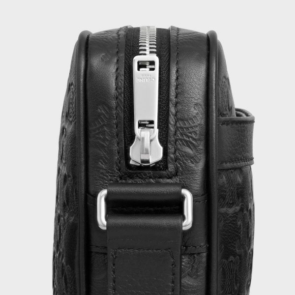 Cross-Body Bags Black Men Celine Medium Messenger In Calfskin With Triomphe Embossed