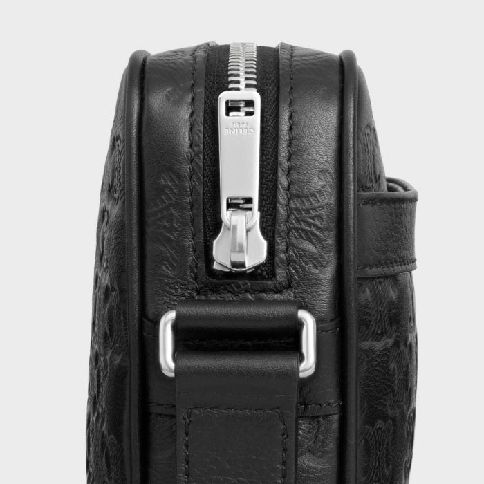 Cross-Body Bags Black Men Celine Medium Messenger In Calfskin With Triomphe Embossed