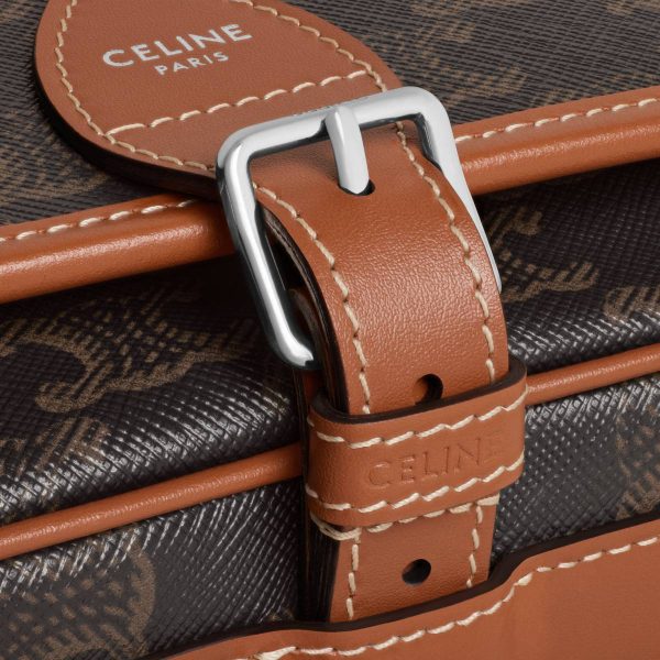 Cross-Body Bags Tan Celine Small Folco Messenger In Triomphe Canvas And Calfskin Men