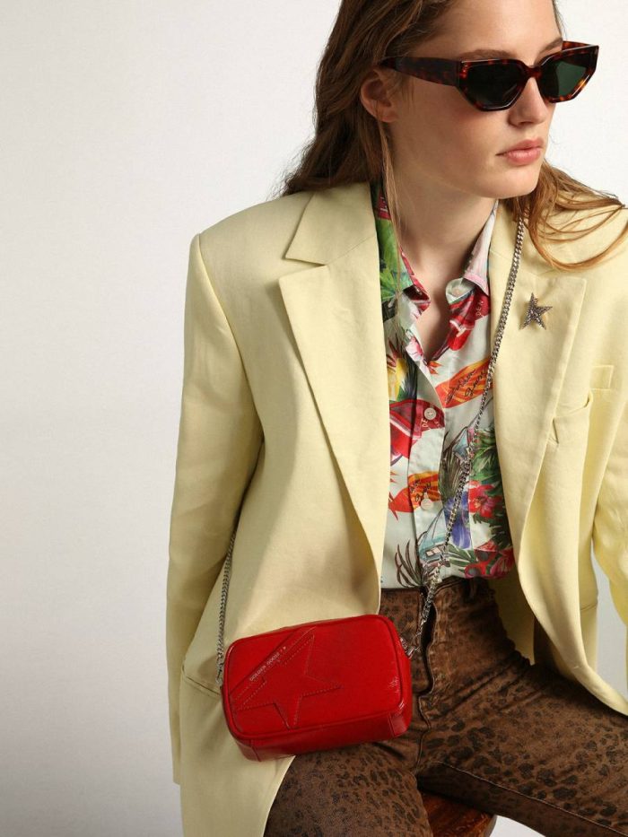 Crossbody Bags Women's Mini Star Bag In Red Painted Leather With Tone-On-Tone Star Golden Goose Women Ruby Red