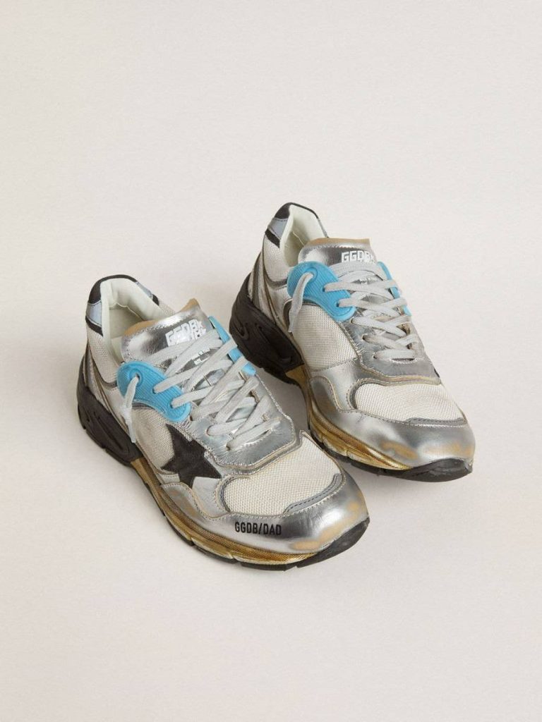 Dad-Star Women's Dad-Star In Mesh And Silver Foiled Leather With Black Suede Star Golden Goose Women