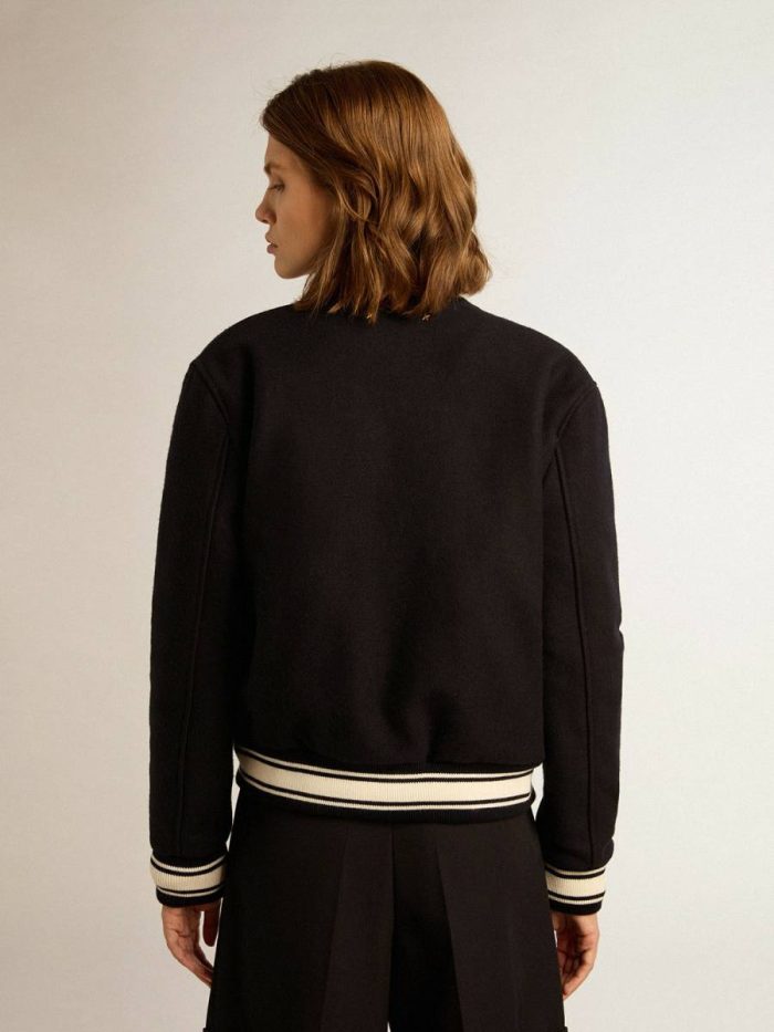 Dark Blue Coats & Jackets Women's Bomber Jacket In Dark Blue Wool With White Details Golden Goose Women