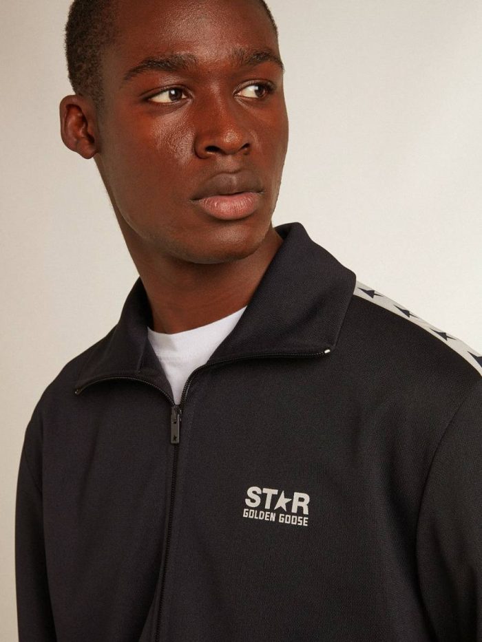 Dark Blue Men Dark Blue Sweatshirt With White Strip And Contrasting Blue Stars Sweatshirts Golden Goose