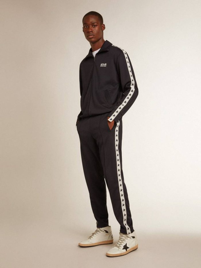 Dark Blue Men Dark Blue Sweatshirt With White Strip And Contrasting Blue Stars Sweatshirts Golden Goose