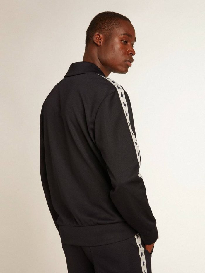 Dark Blue Men Dark Blue Sweatshirt With White Strip And Contrasting Blue Stars Sweatshirts Golden Goose