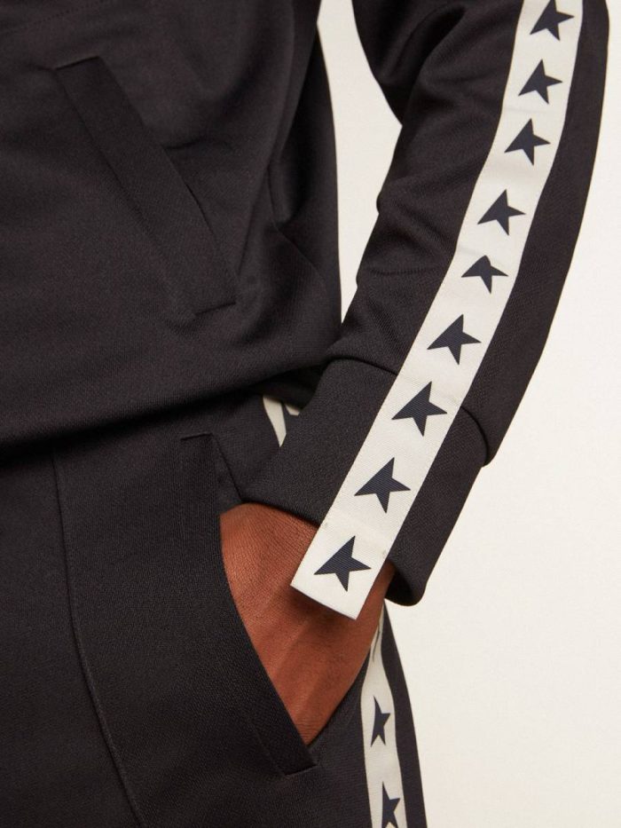 Dark Blue Men Dark Blue Sweatshirt With White Strip And Contrasting Blue Stars Sweatshirts Golden Goose