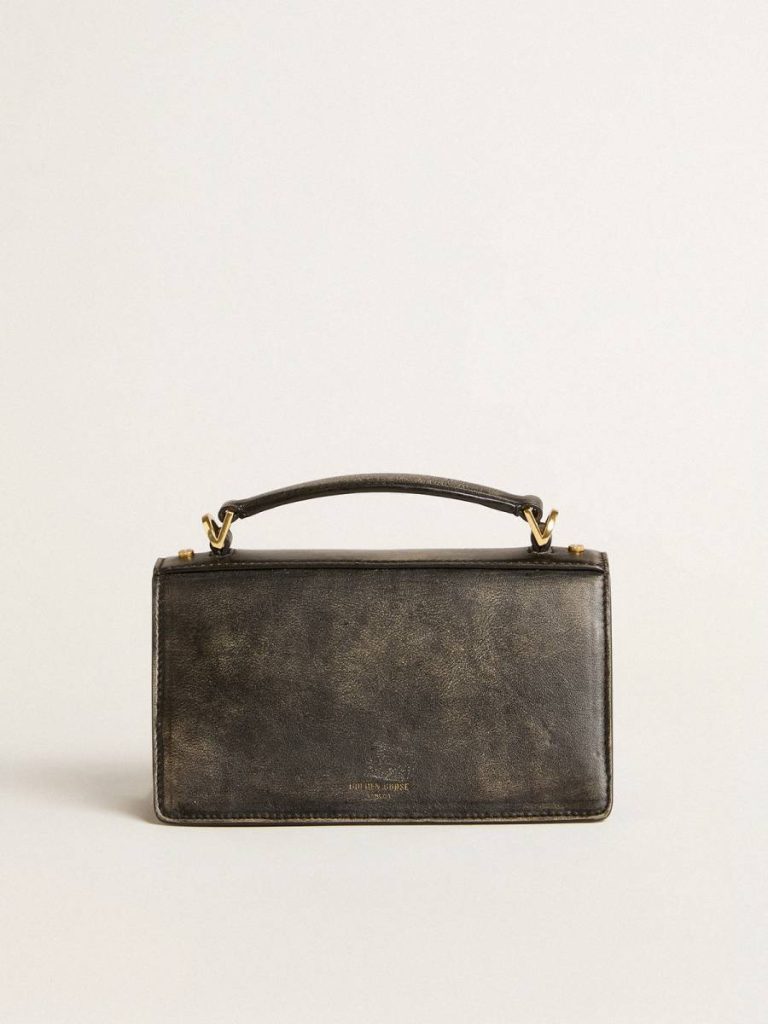 Distressed Black Women Small Venezia Bag In Black Distressed Leather With Gold Details Crossbody Bags Golden Goose