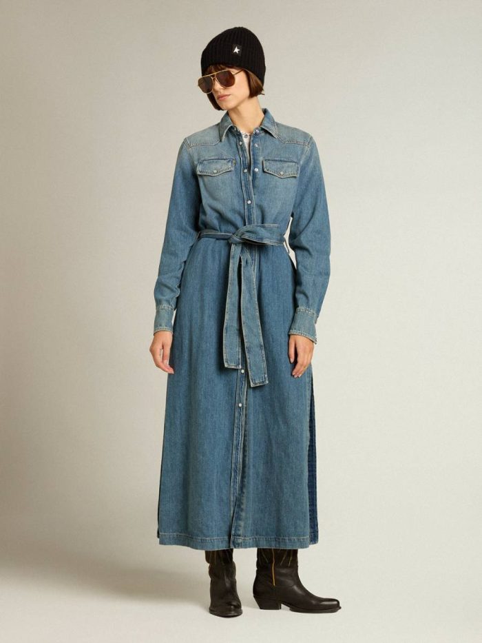 Dresses & Jumpsuits Women's Shirt Dress In Denim With Belt Women Golden Goose Blue