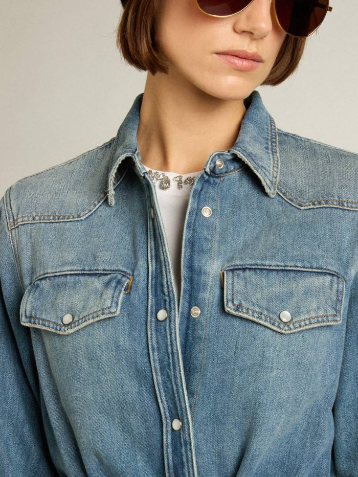 Dresses & Jumpsuits Women's Shirt Dress In Denim With Belt Women Golden Goose Blue