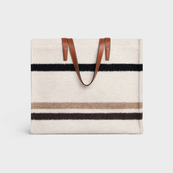 Ecru / Black Tote Bags Large Cabas In Striped Textile With Celine Jacquard Men