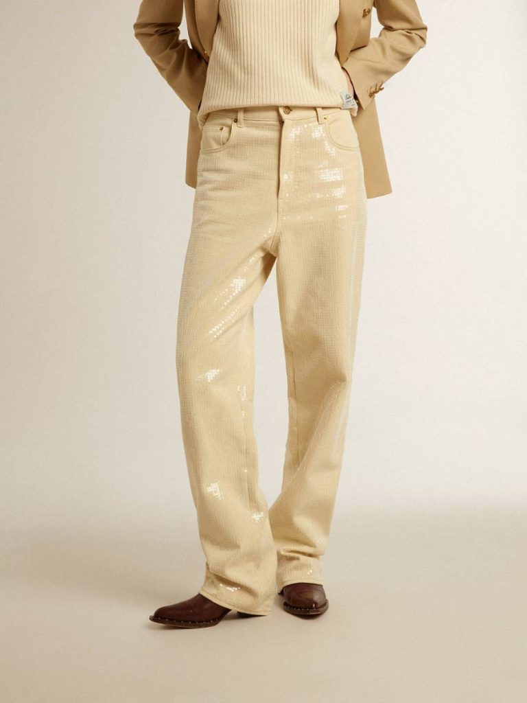 Ecru Pants With Transparent All-Over Sequins Women Golden Goose Jeans & Pants Ecru