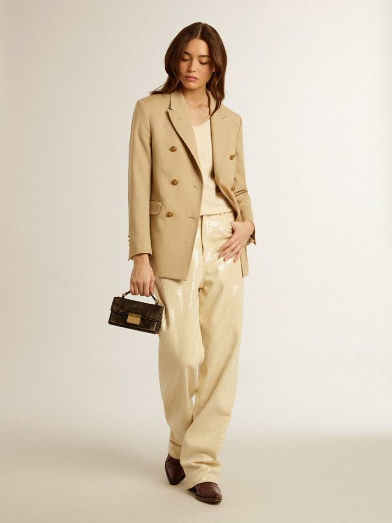 Ecru Pants With Transparent All-Over Sequins Women Golden Goose Jeans & Pants Ecru