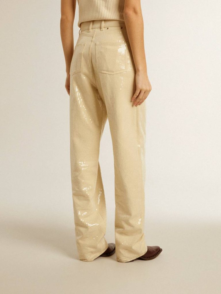 Ecru Pants With Transparent All-Over Sequins Women Golden Goose Jeans & Pants Ecru
