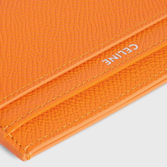 Fluo Orange Men Coin And Card Holders Celine Medium Card Holder In Grained Calfskin
