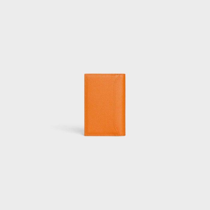 Fluo Orange Vertical Card Holder In Grained Calfskin Celine Men Coin And Card Holders