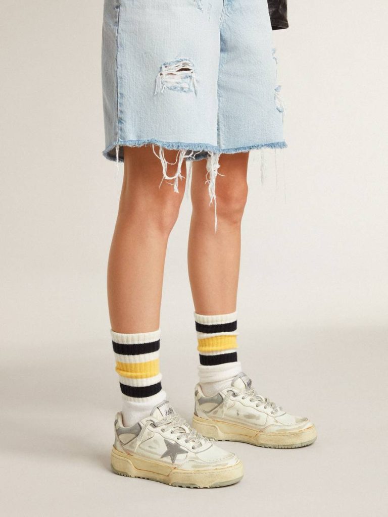 Forty2 Women’s Forty2 In White Leather With Laces With Swarovski Crystals And Gray Star Women Golden Goose