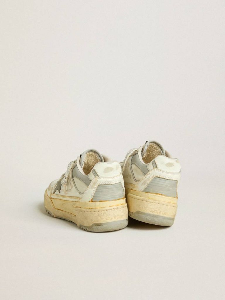 Forty2 Women’s Forty2 In White Leather With Laces With Swarovski Crystals And Gray Star Women Golden Goose