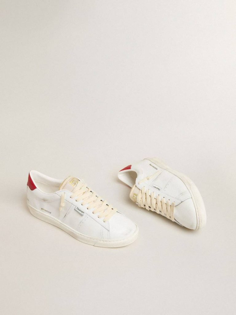 Ggdb Classics Golden Goose Matchstar In Glossy White Leather With Glossy Red Leather Heel Tab White Men