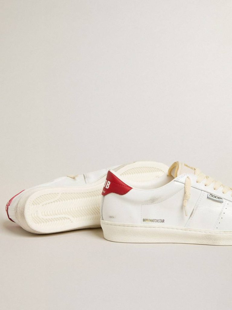 Ggdb Classics Golden Goose Matchstar In Glossy White Leather With Glossy Red Leather Heel Tab White Men