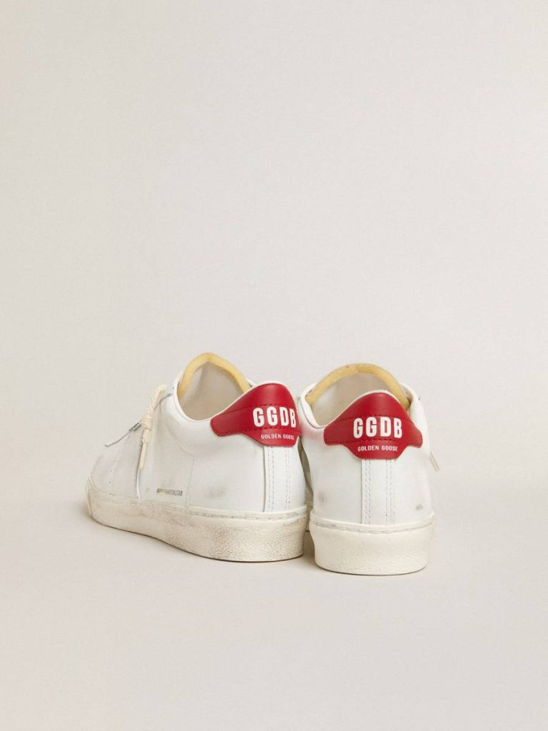 Ggdb Classics Golden Goose Matchstar In Glossy White Leather With Glossy Red Leather Heel Tab White Men