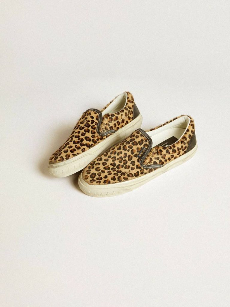 Ggdb Classics Golden Goose Men's Vce Penstar In Leopard-Print Pony Skin With Black Leather Heel Tab Men