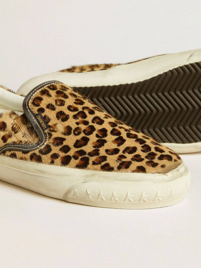 Ggdb Classics Golden Goose Men's Vce Penstar In Leopard-Print Pony Skin With Black Leather Heel Tab Men