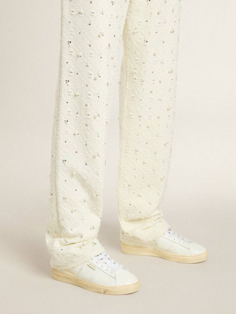 Ggdb Classics Matchstar In Leather With Peach Pink Heel Tab White Golden Goose Women
