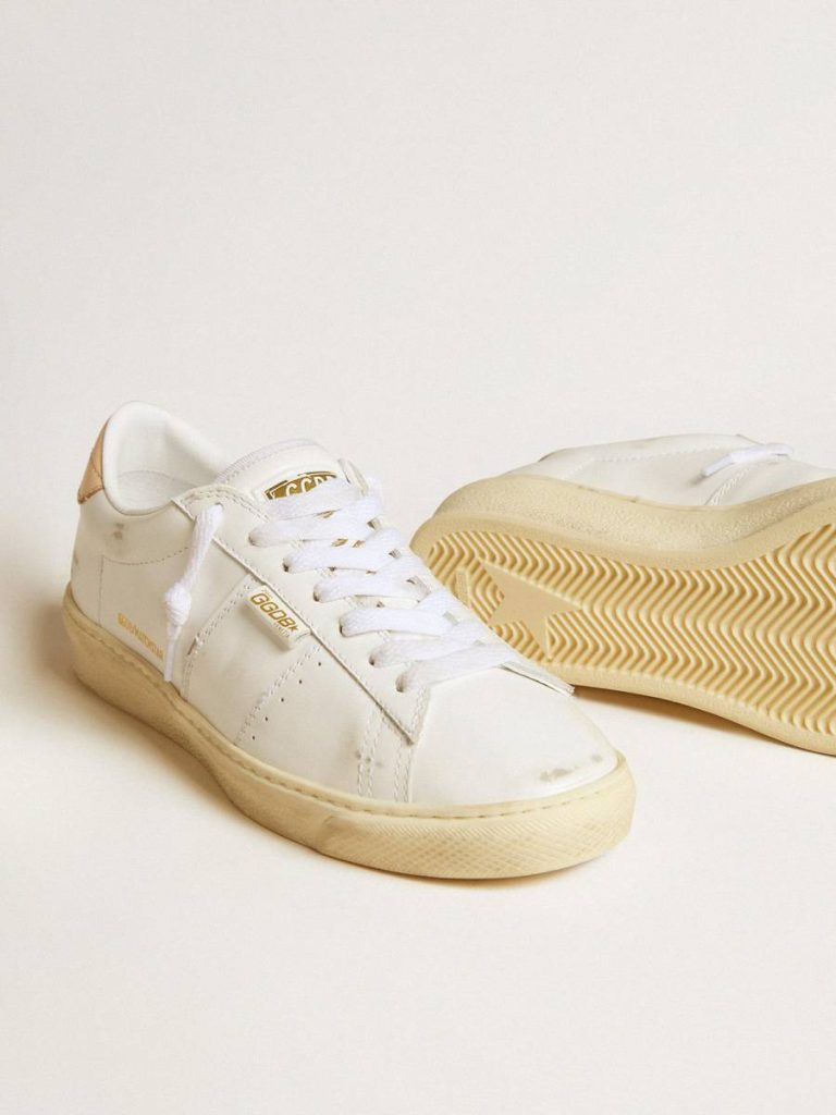 Ggdb Classics Matchstar In Leather With Peach Pink Heel Tab White Golden Goose Women