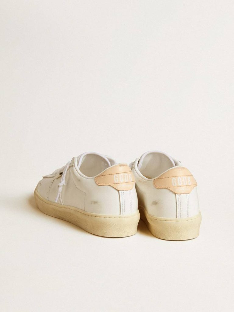 Ggdb Classics Matchstar In Leather With Peach Pink Heel Tab White Golden Goose Women