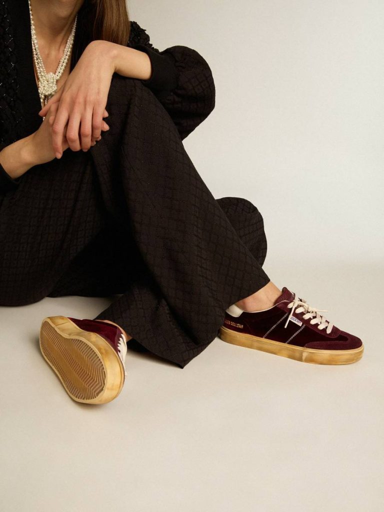 Ggdb Classics Soul Star In Burgundy Velvet With White Leather Heel Tab Golden Goose Women