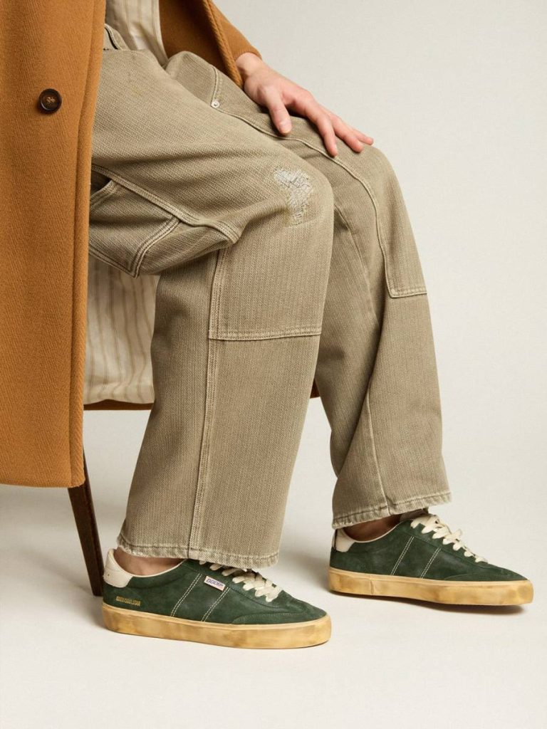 Ggdb Classics Soul Star In Green Suede With Milk-White Leather Heel Tab Golden Goose Men