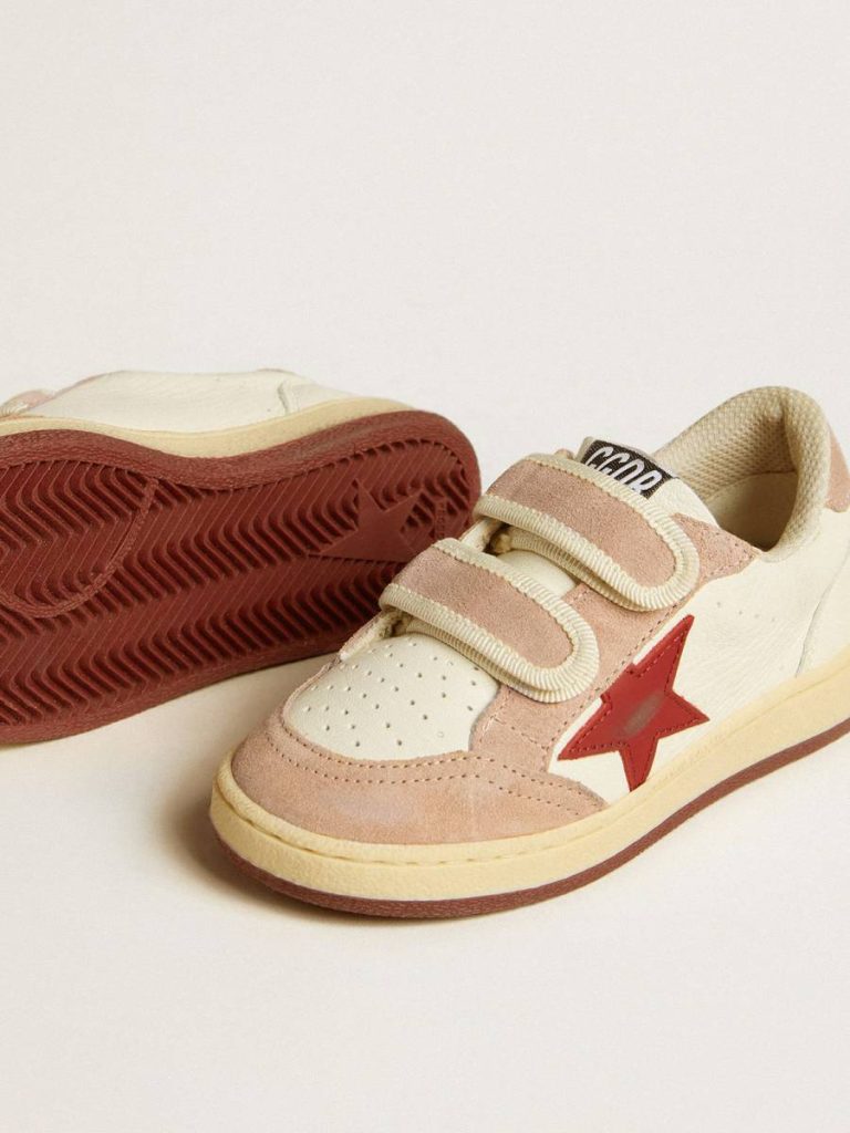 Girls (4-10 Years) Golden Goose Kids Ball Star Young In Nappa With Nappa Star And Pink Suede Heel Tab
