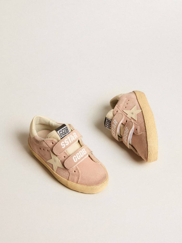 Girls (4-10 Years) Golden Goose Kids Old School Young In Pink Suede With Cream Leather Star And Heel Tab