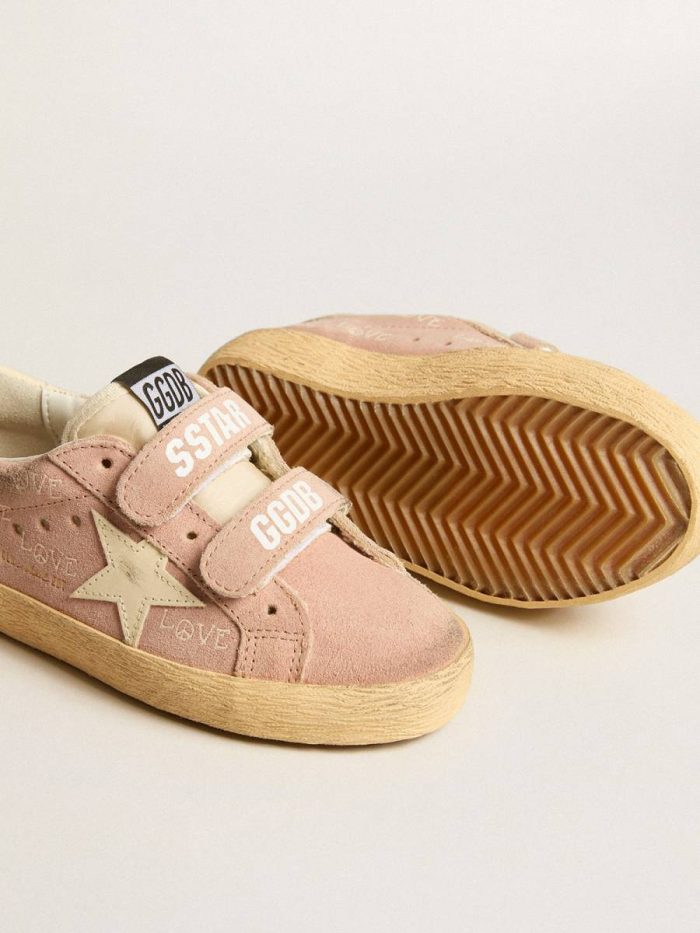Girls (4-10 Years) Golden Goose Kids Old School Young In Pink Suede With Cream Leather Star And Heel Tab
