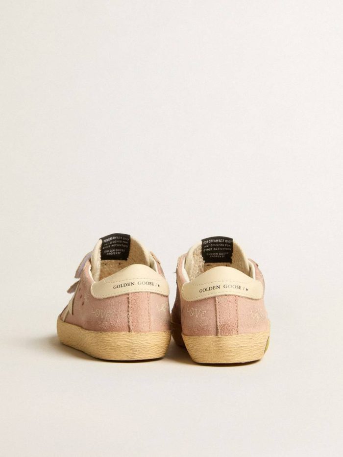 Girls (4-10 Years) Golden Goose Kids Old School Young In Pink Suede With Cream Leather Star And Heel Tab
