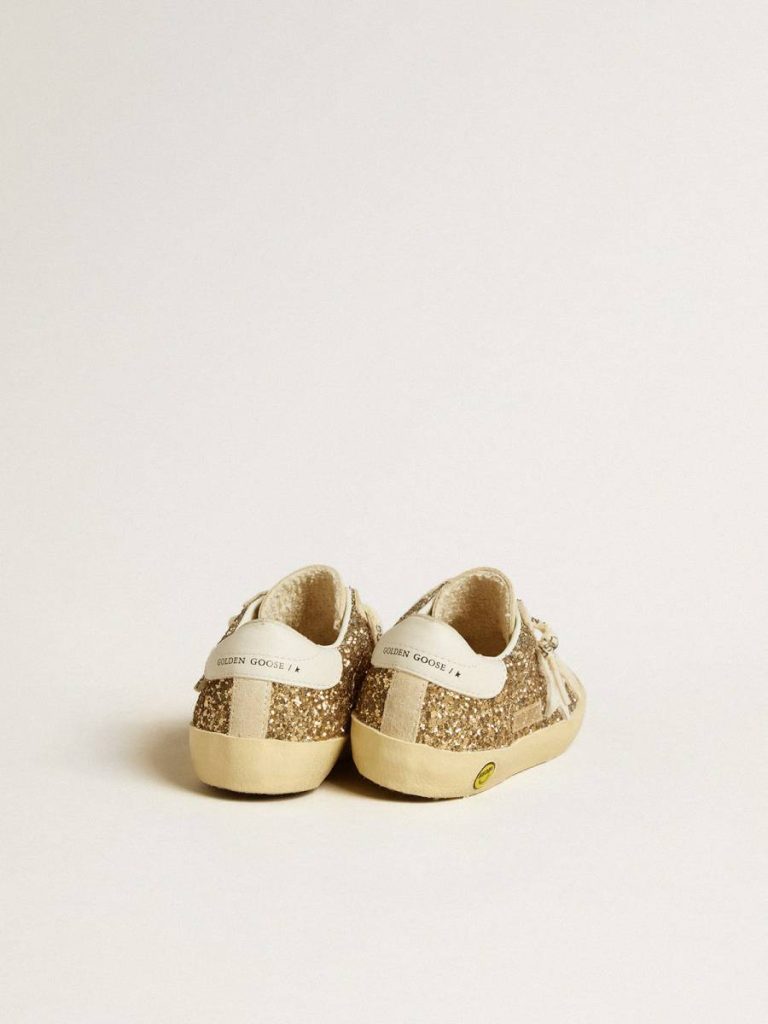 Girls (4-10 Years) Golden Goose Kids Super-Star Young In Gold Glitter With White Leather Star And Heel Tab
