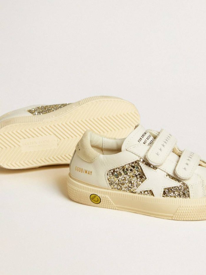 Girls (4-10 Years) May School Young In Glitter With Leather Star And Suede Heel Tab Kids Golden Goose