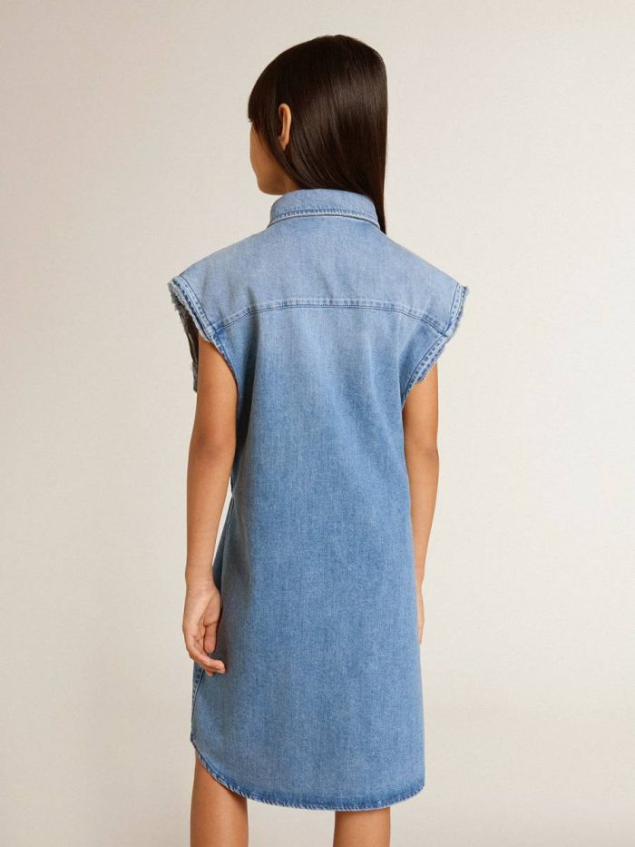 Girls' Denim Dress With Front Knot And Embroidery Golden Goose Kids Denim Topwear Selection (4-12 Years)