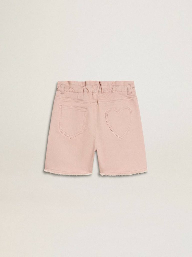 Girls' Pink Cotton Shorts With Embroidery Golden Goose Pink Kids Bottomwear Selection (4-12 Years)