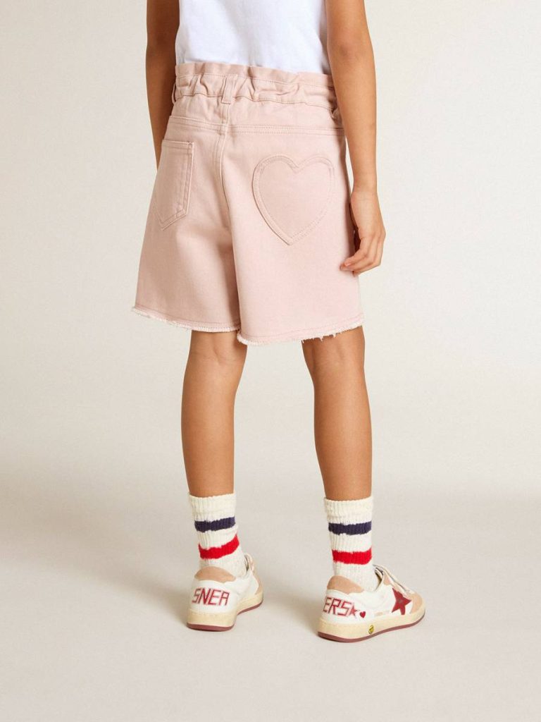 Girls' Pink Cotton Shorts With Embroidery Golden Goose Pink Kids Bottomwear Selection (4-12 Years)