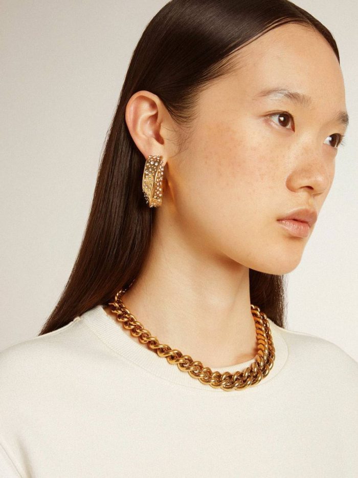 Gold Gold Hoop Earrings With Crystals Women Golden Goose Jewelry