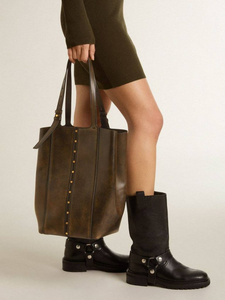 Golden Goose 24/7 Bag In Black Distressed Leather With Adjustable Handles Black Women Handle Bags