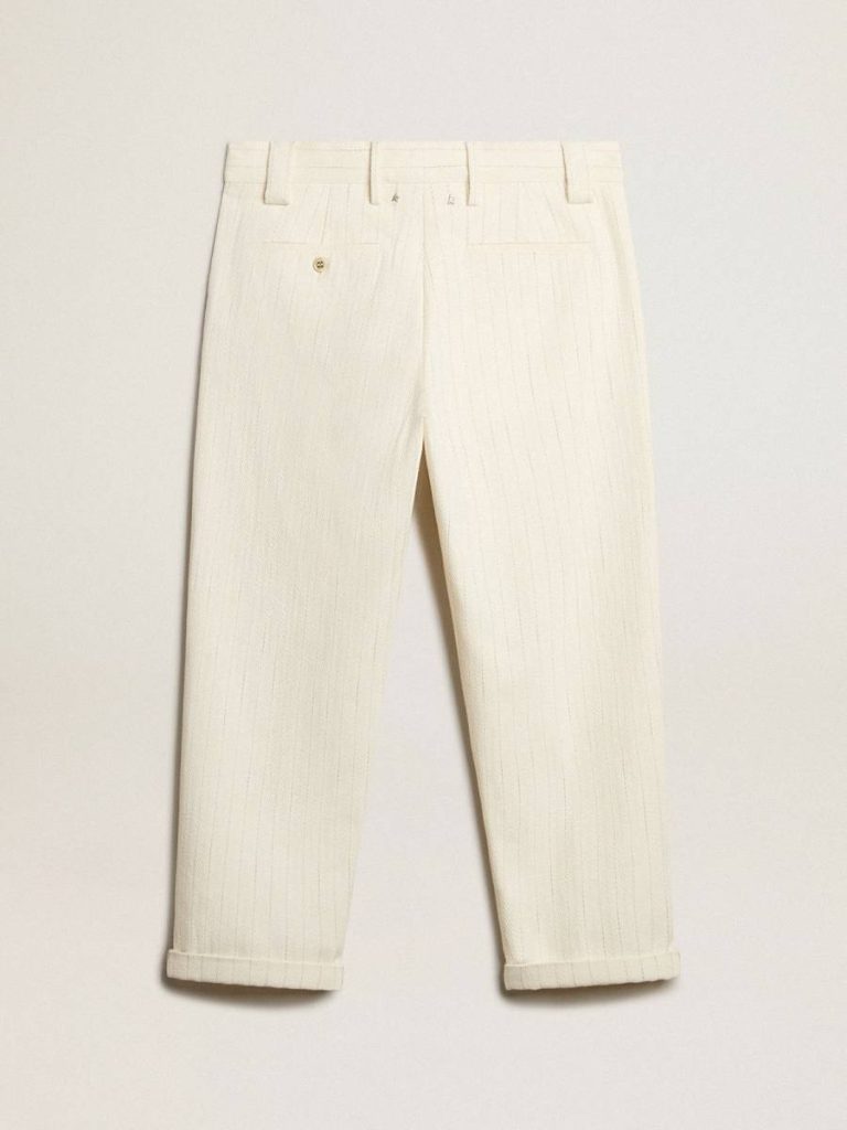 Golden Goose Aged White Cotton Pinstripe Chino Pants Aged White Jeans & Pants Men