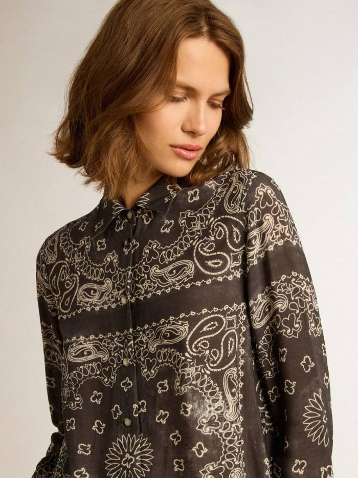 Golden Goose Anthracite Gray Women Shirts Pajama Shirt In Anthracite Gray With Paisley Print
