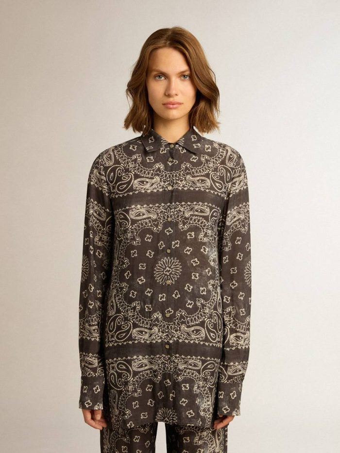 Golden Goose Anthracite Gray Women Shirts Pajama Shirt In Anthracite Gray With Paisley Print