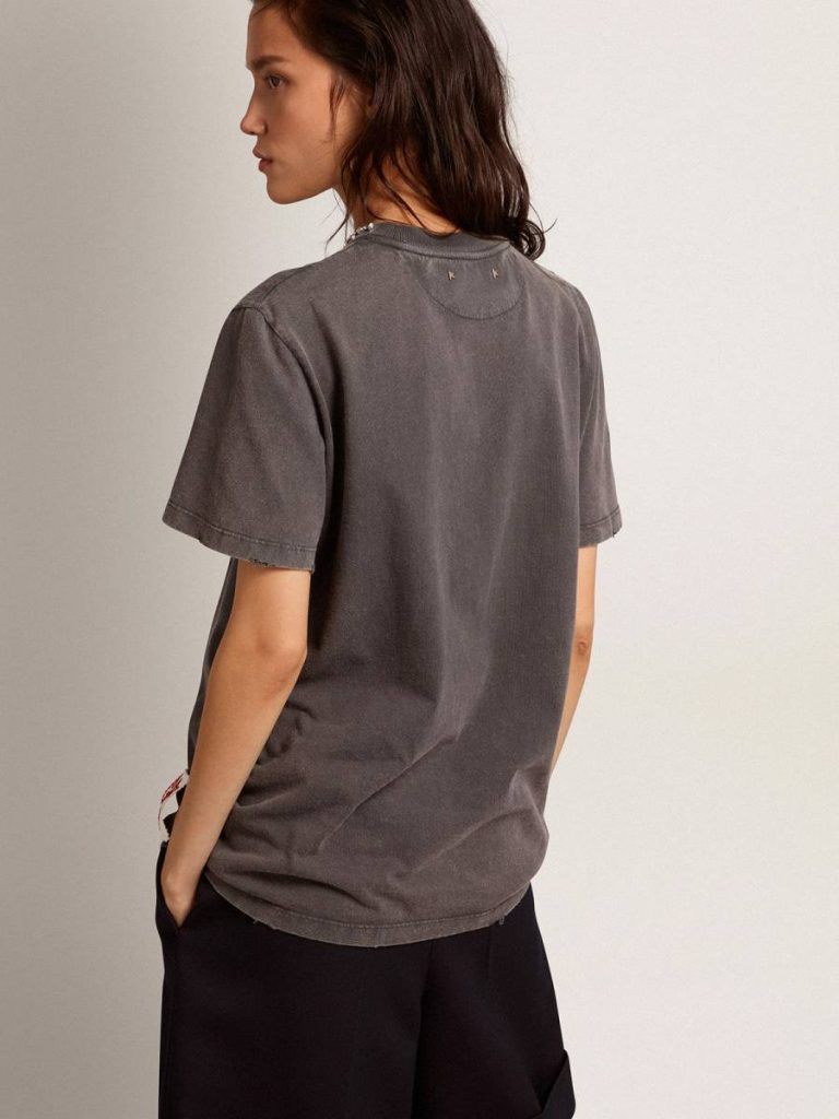 Golden Goose Anthracite Gray Women's Anthracite Gray T-Shirt With Crystals Women T-Shirts & Tops