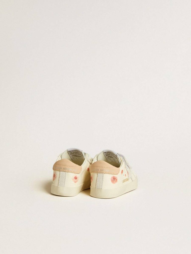 Golden Goose Baby School In Nappa Leather With Pink Rose Motif And White Suede Star Newborns Kids