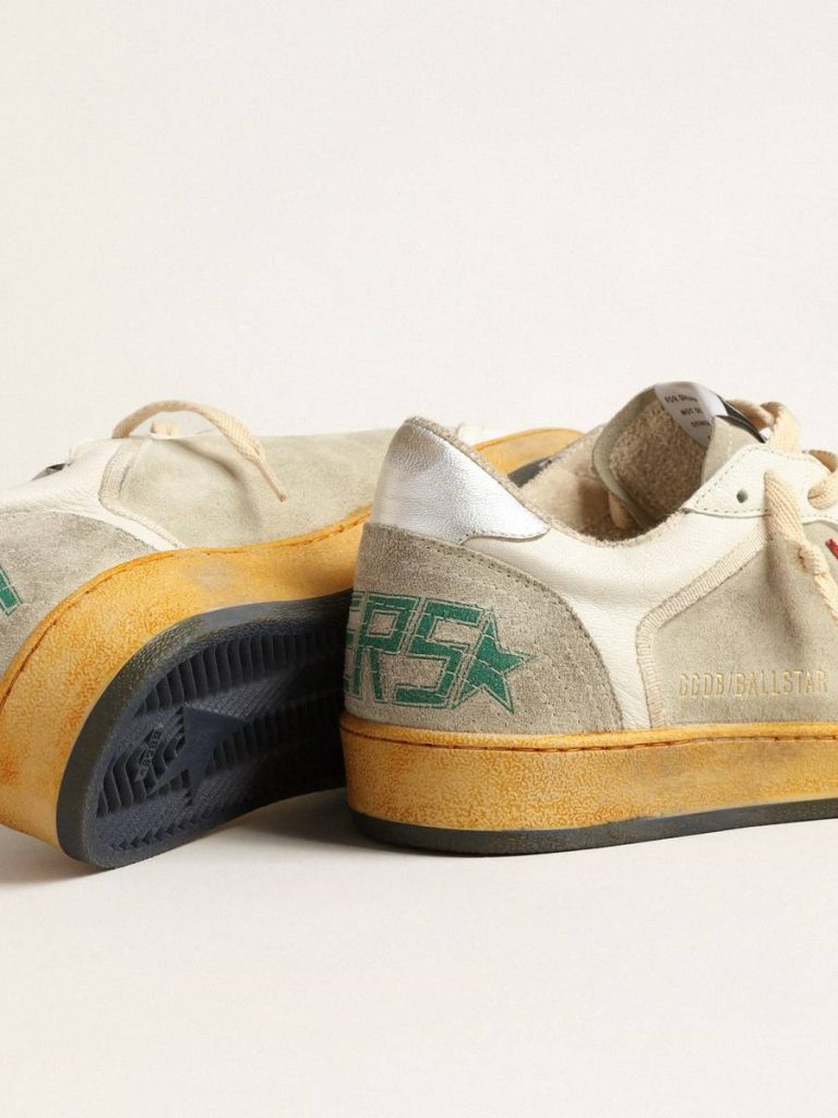 Golden Goose Ball Star In Gray Suede With Red Star And Silver Heel Tab Men Ball Star
